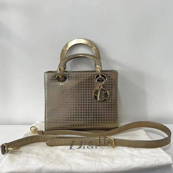 【TikTok Livestream】LadyDior Medium Mini Cannage Pattern Gold Handbag/Shoulder Bag