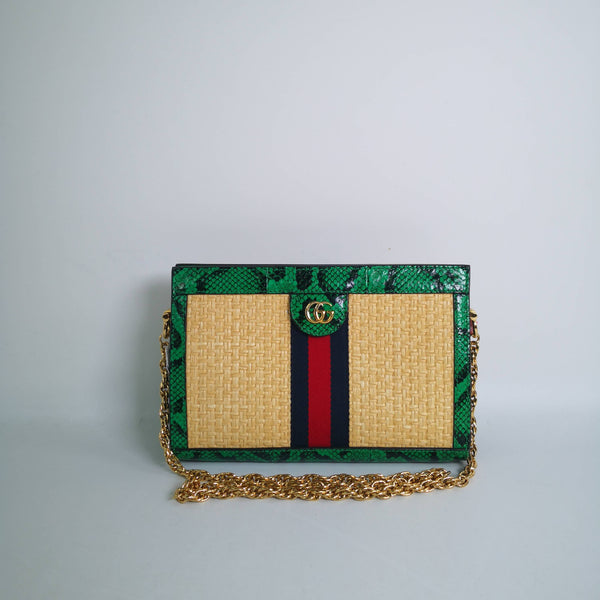 【TikTok Livestream】GUCCI/GG Ophidia Woven Green Leather Trim Special Edition Crossbody Bags