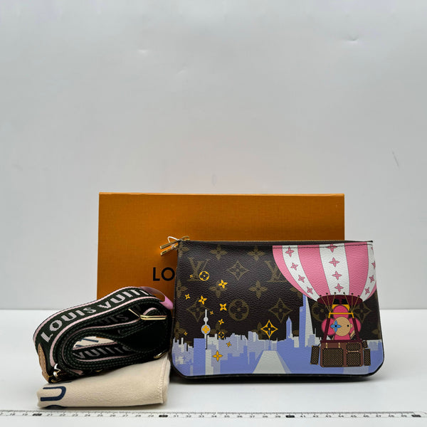 【TikTok Livestream】Louis Vitton/LV Double Zip Pochette Monogram Christmas Animation Limited Edition