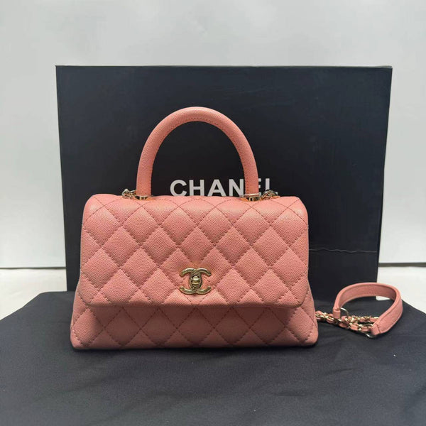 Chanel/CC Coco Handle Mini Flap Quilted Pink Handbag/Shoulder Bag