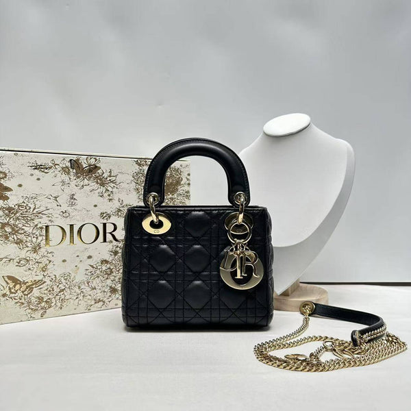 【TikTok Livestream】Dior/CD LadyDior Mini Quilted Top Handle Black SJP0207