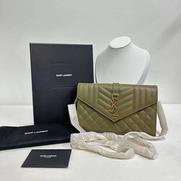 【TikTok Livestream】Saint Laurent/YSL Textured Mixed Medium Triquilt Satchel Olive