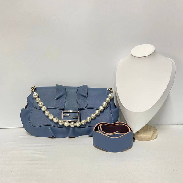 【TikTok Livestream】Fendi Waves Baguette Blue/Burgundy Shoulder Bag