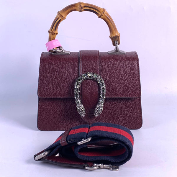 【TikTok Livestream】Gucci/GG Dionysus Bamboo Mini Burgundy Top Handle Bag