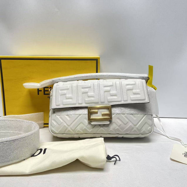 【TikTok Livestream】Fendi Baguette Medium Zucca Embossed White