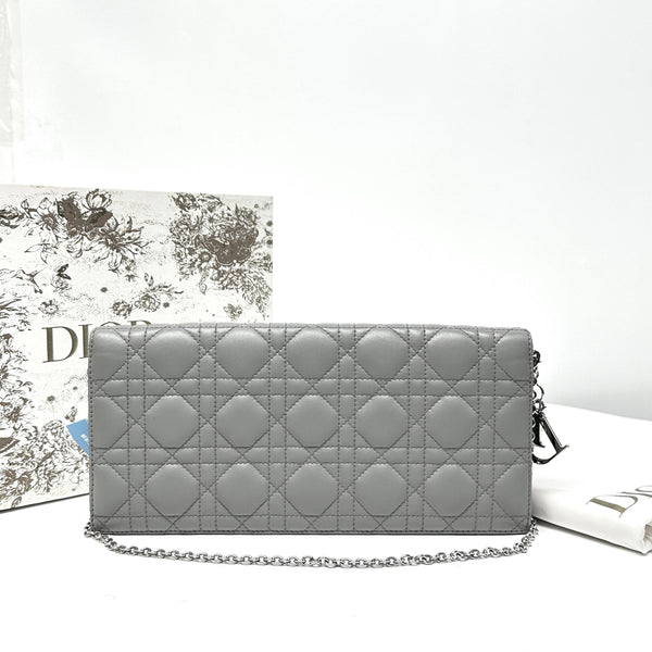 Dior/CD LadyDior Quilted Cannage Chain Clutch Grey BF2CM