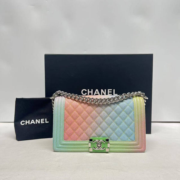 Chanel/CC Le Boy Medium Cuba Rainbow Quilted Flap Multicolor C1206