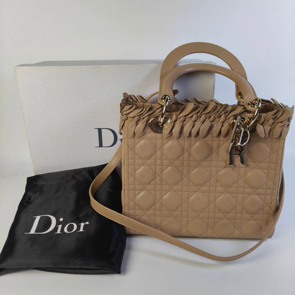 【TikTok Livestream】Dior/CD Lady Dior Medium Beige Limited Edition Shoulder Bags