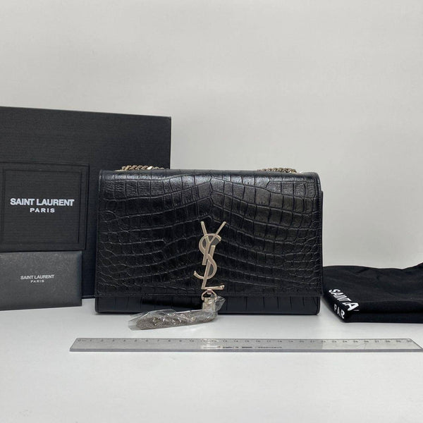 【TikTok Livestream】Saint Laurent/YSL Kate With Tassel Croco Embossed Medium Black