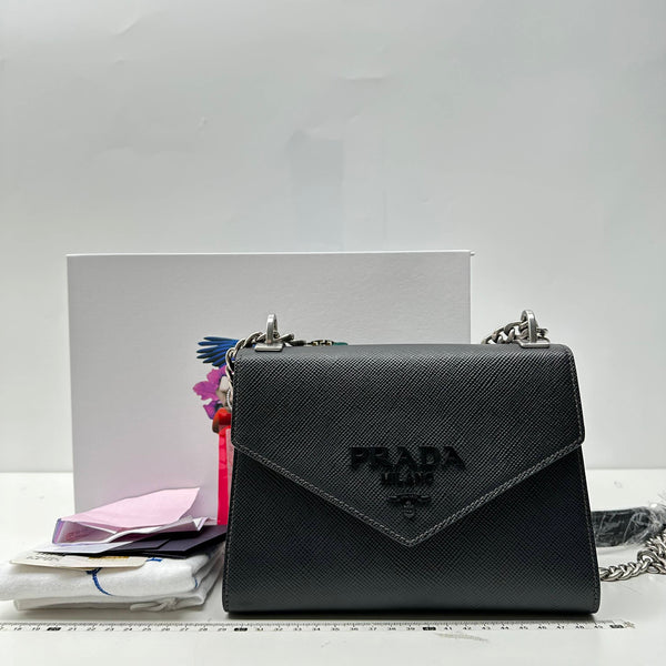 【TikTok Livestream】Prada Monochrome Envelope Flap Chain Black