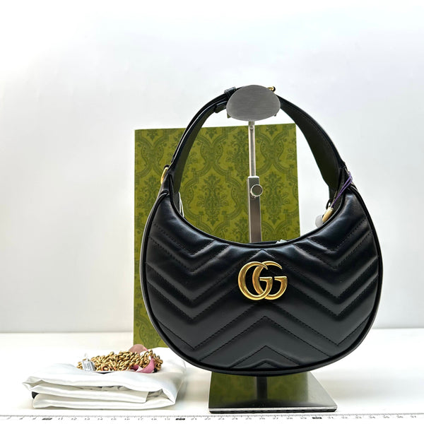 【TikTok Livestream】Gucci/GG Marmont Mini Half Moon Hobo Black