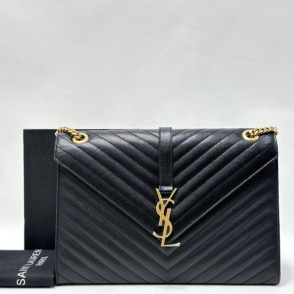 【TikTok Livestream】Saint Laurent/YSL Envelope Chevron Large Satchel Black