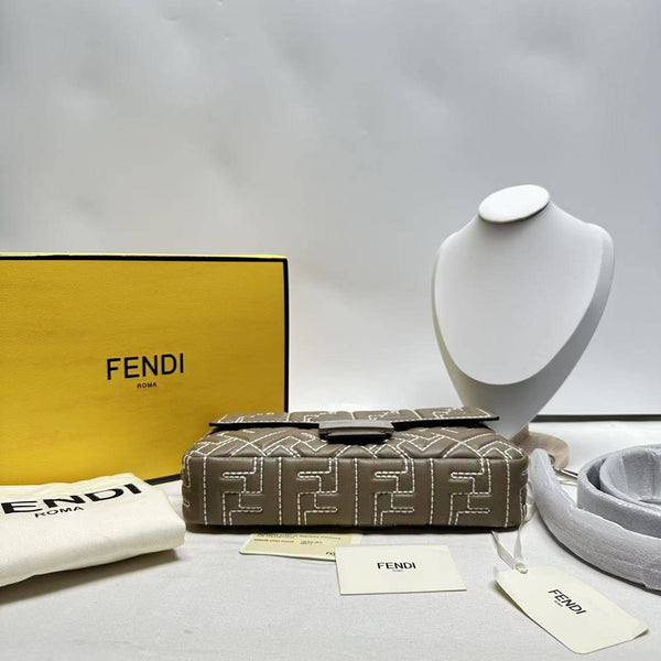 【TikTok Livestream】Fendi Baguette Medium FF Embossed Stitched Tortora