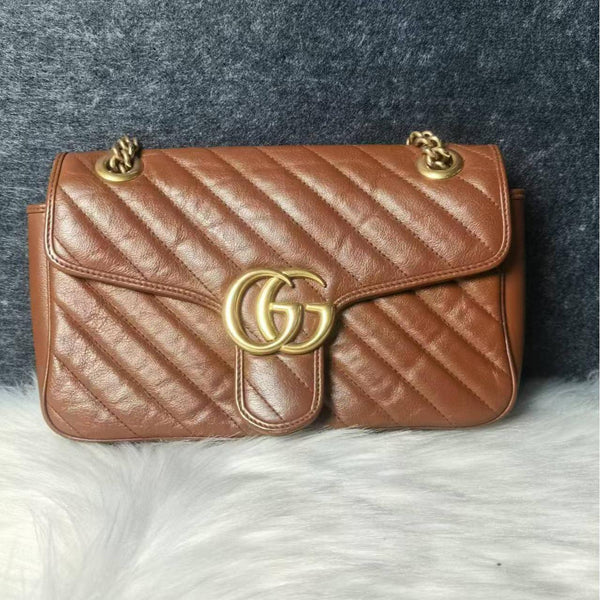 【TikTok Livestream】Gucci/GG Marmont Small Chestnut Crossbody