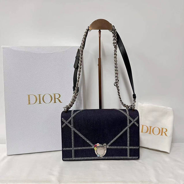 【TikTok Livestream】Dior/ Diorama Denim Medium Size Limited Edition with Floral and Crystal Hardware