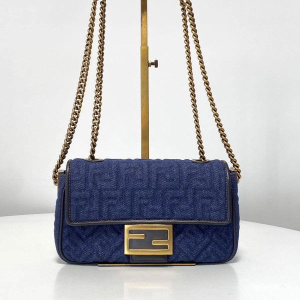 【TikTok Livestream】Fendi Baguette Zucca Embroidered Satchel Blue