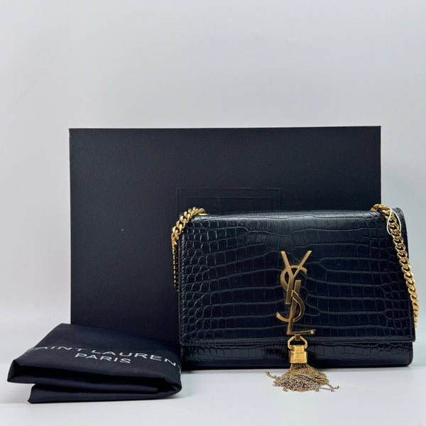 【TikTok Livestream】Saint Laurent/YSL Kate with Tassel Small Croco Emossed Black