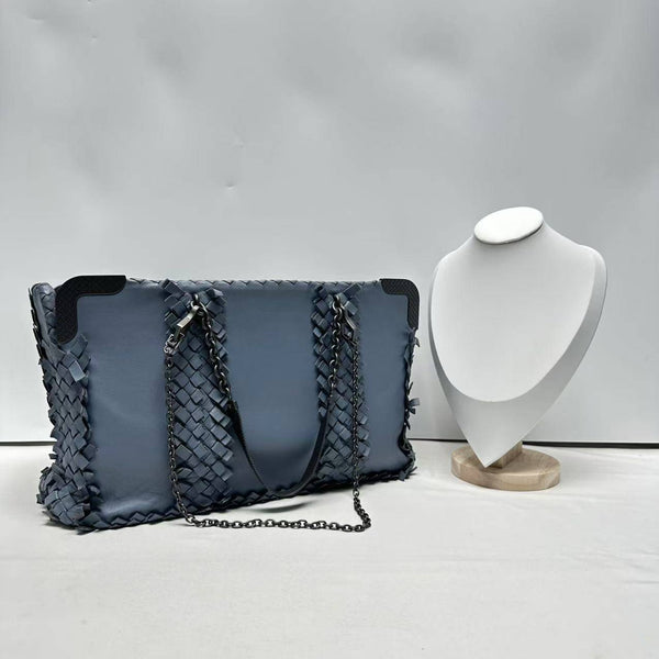 【TikTok Livestream】Bottega Veneta/BV Calfskin Fringe Large Intrecciato Detail Blue Tote Bag